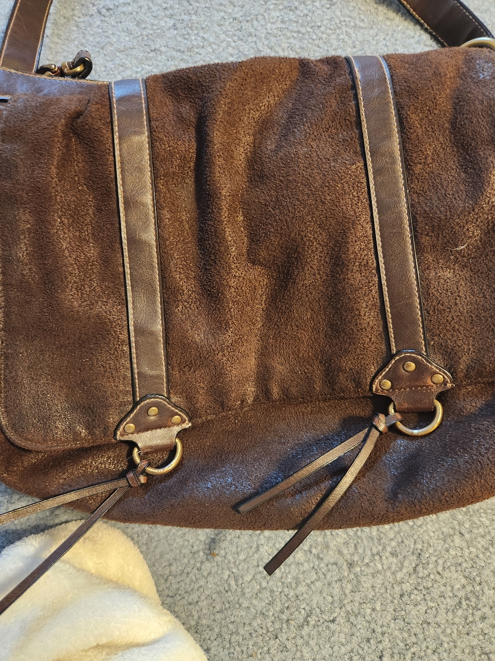 Bass Brown Suede Shoulder Bag with Leather Straps - Picture 6 of 8